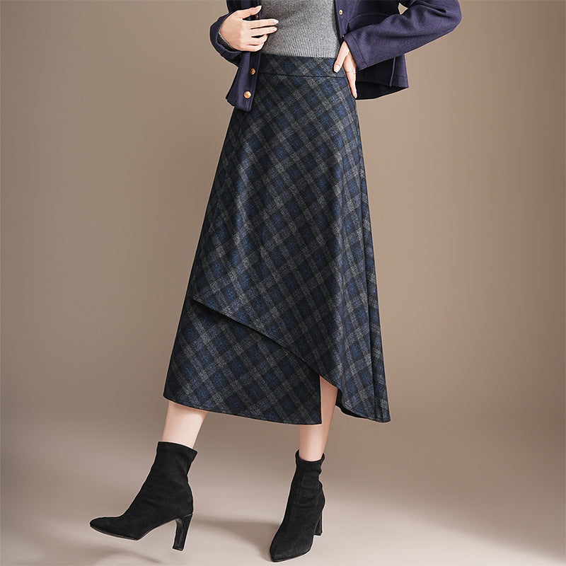 Zulu Boutique Classic Plaid A-Line Midi Skirt - High Waist Elastic Design