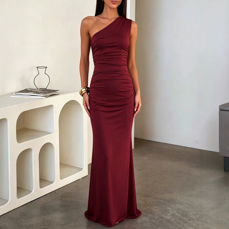 Zulu Boutique Evening Party Sheath Dress - Slim-Fit, Wine Red