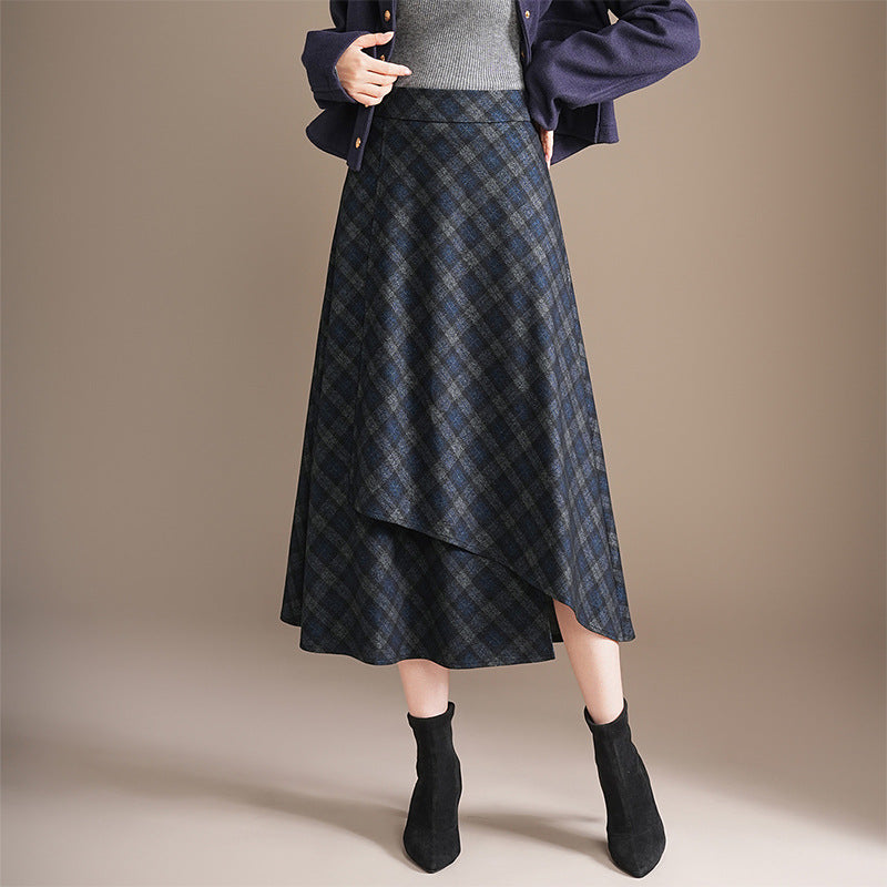 Zulu Boutique High-Waisted Plaid A-Line Skirt - Mid-Length Elastic Waist