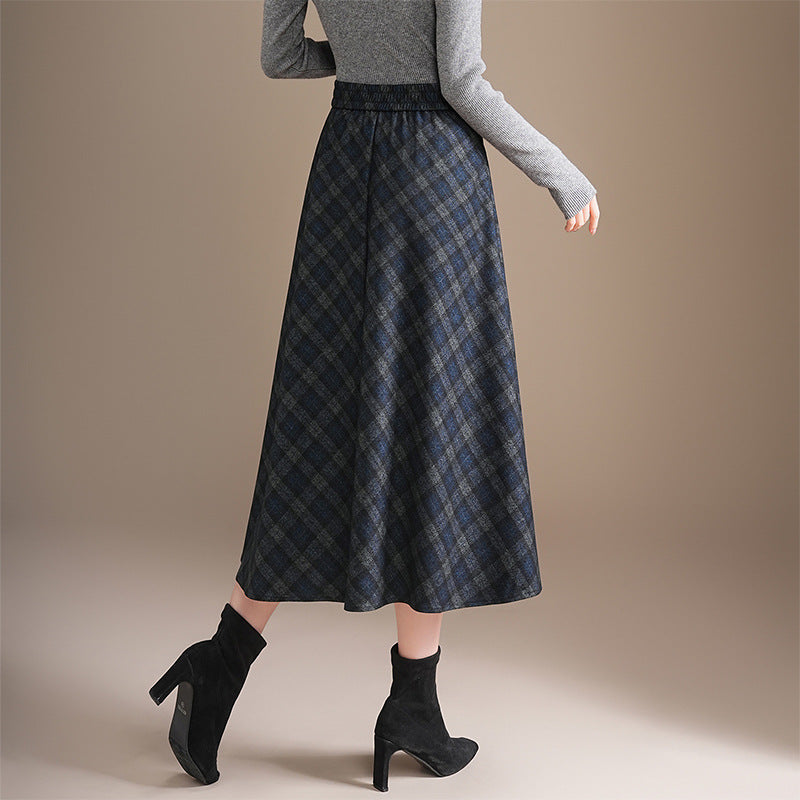 Zulu Boutique Plaid Midi A-Line Skirt - Women's High-Waisted Elastic Waist