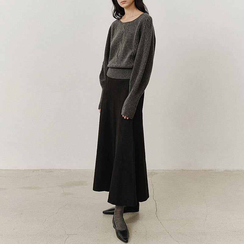 Zulu Boutique Retro A-Line Midi Skirt - High-Waisted Suede Velvet Workwear Style