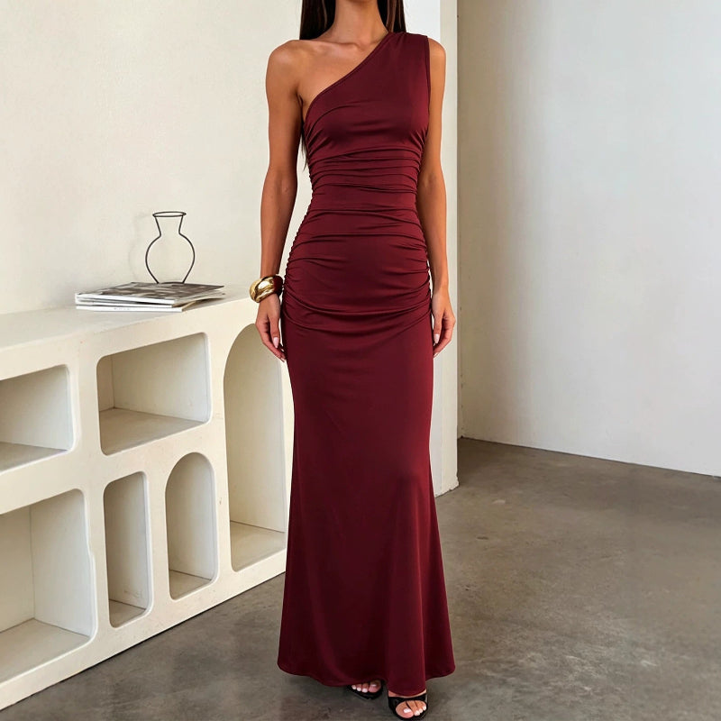 Zulu Boutique Slim-Fit Sheath Midi Dress - Wine Red Evening Party Design