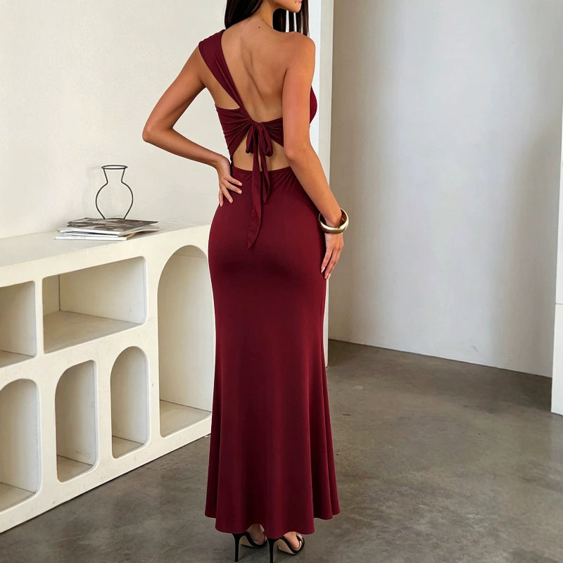 Zulu Boutique Wine Red Evening Dress - Elegant Slim-Fit Sheath Style